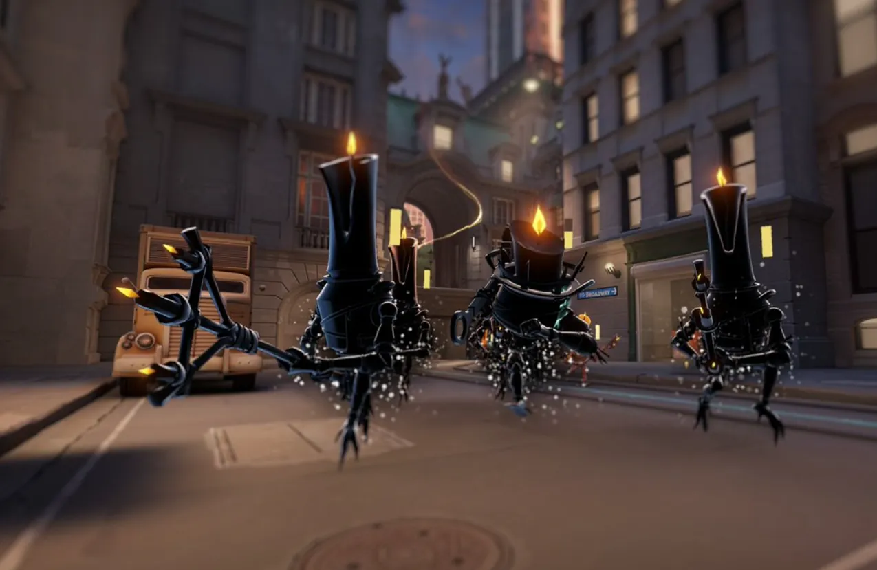 Rift Troopers avançando por uma rua do mapa de Deadlock