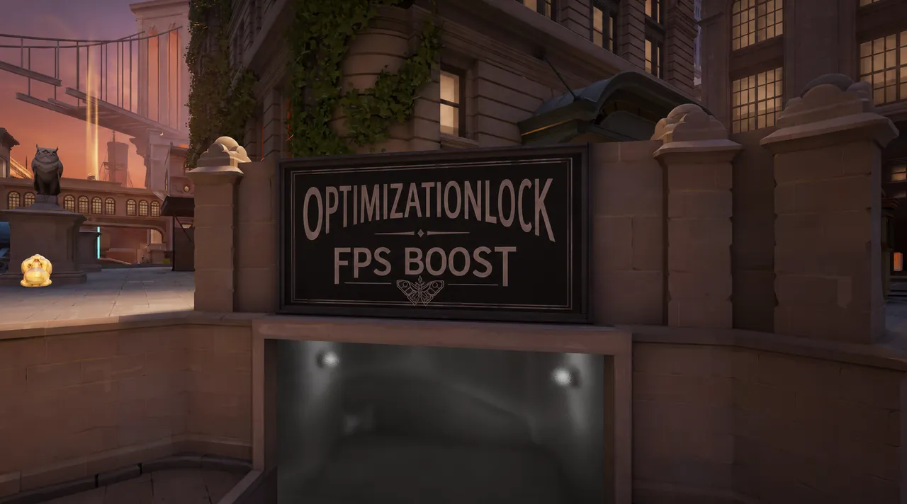 Placa OptimizationLock FPS Boost em um cenário do Deadlock